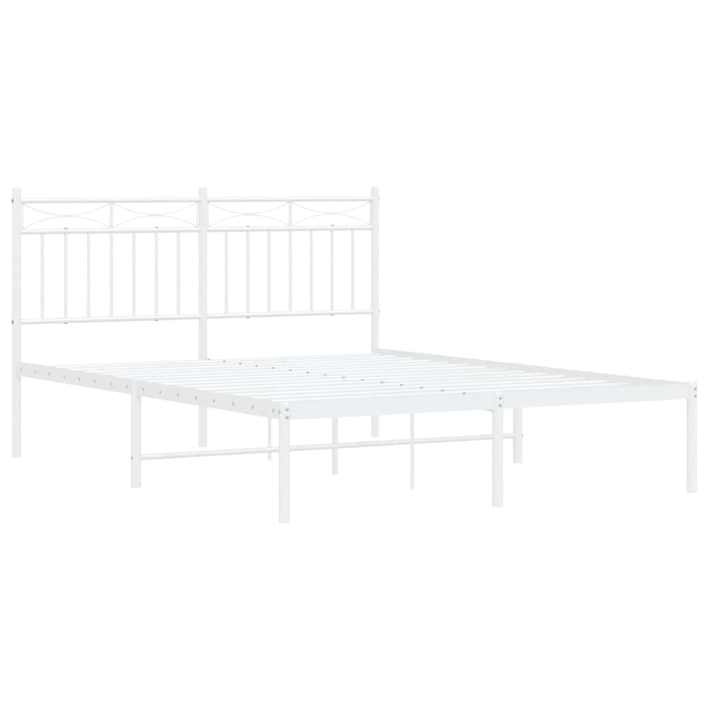 Cadre de lit métal sans matelas et tête de lit blanc 135x190 cm - XIOS