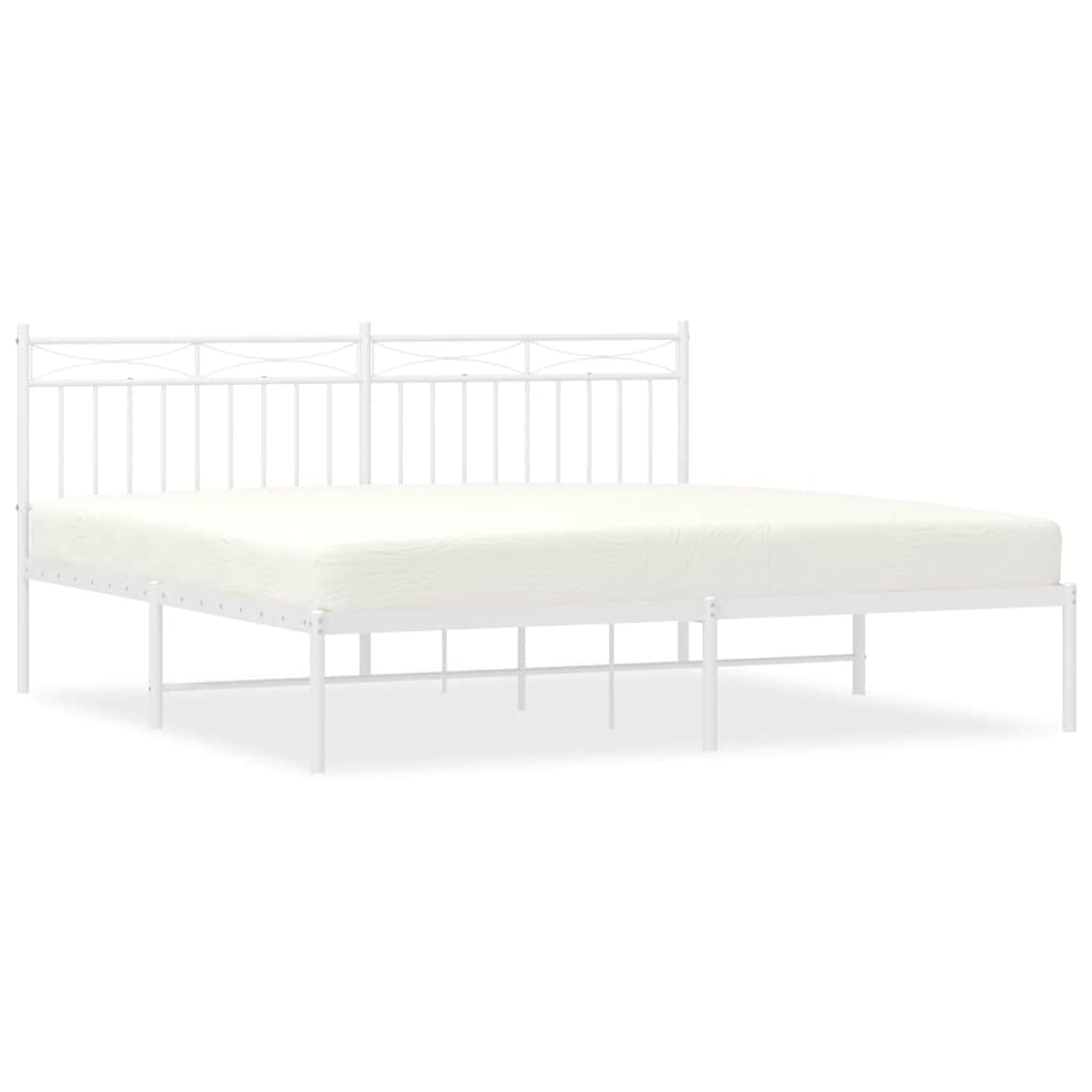 Cadre de lit métal sans matelas et tête de lit blanc 183x213 cm - XIOS