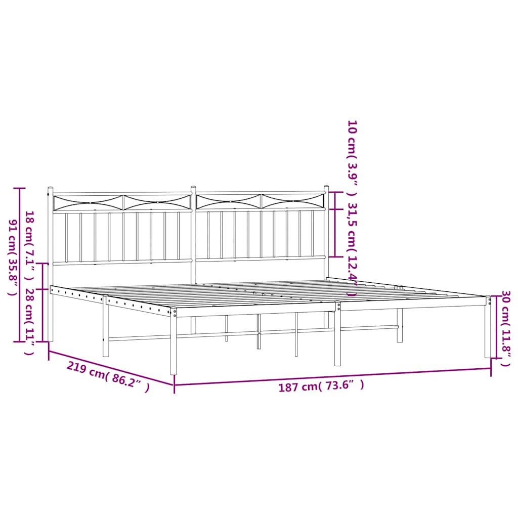 Cadre de lit métal sans matelas et tête de lit blanc 183x213 cm - XIOS