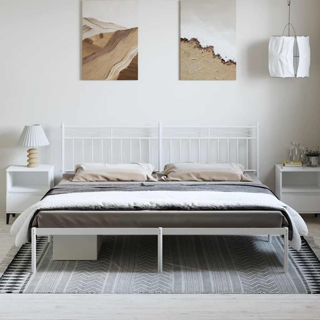 Cadre de lit métal sans matelas et tête de lit blanc 193x203 cm - XIOS