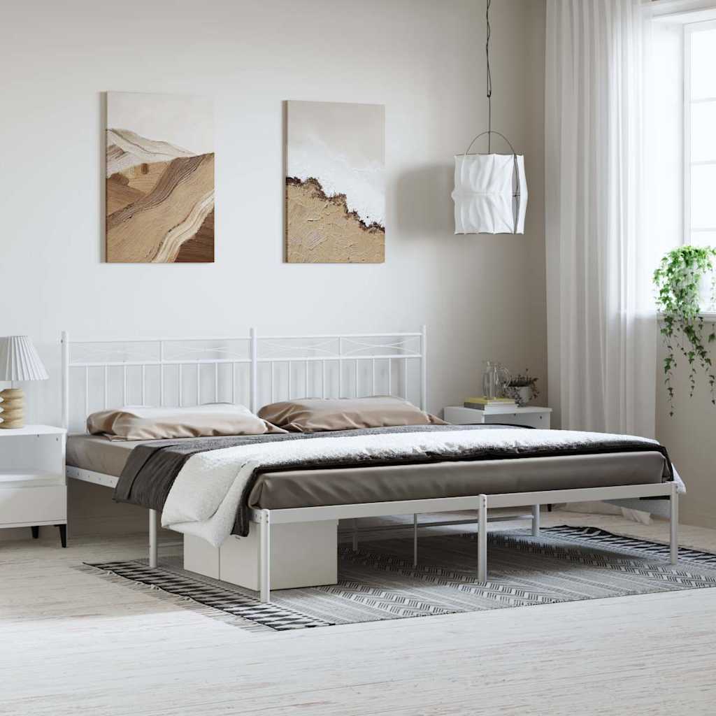 Cadre de lit métal sans matelas et tête de lit blanc 193x203 cm - XIOS