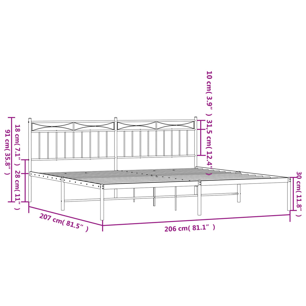 Cadre de lit métal sans matelas et tête de lit blanc 200x200 cm - XIOS