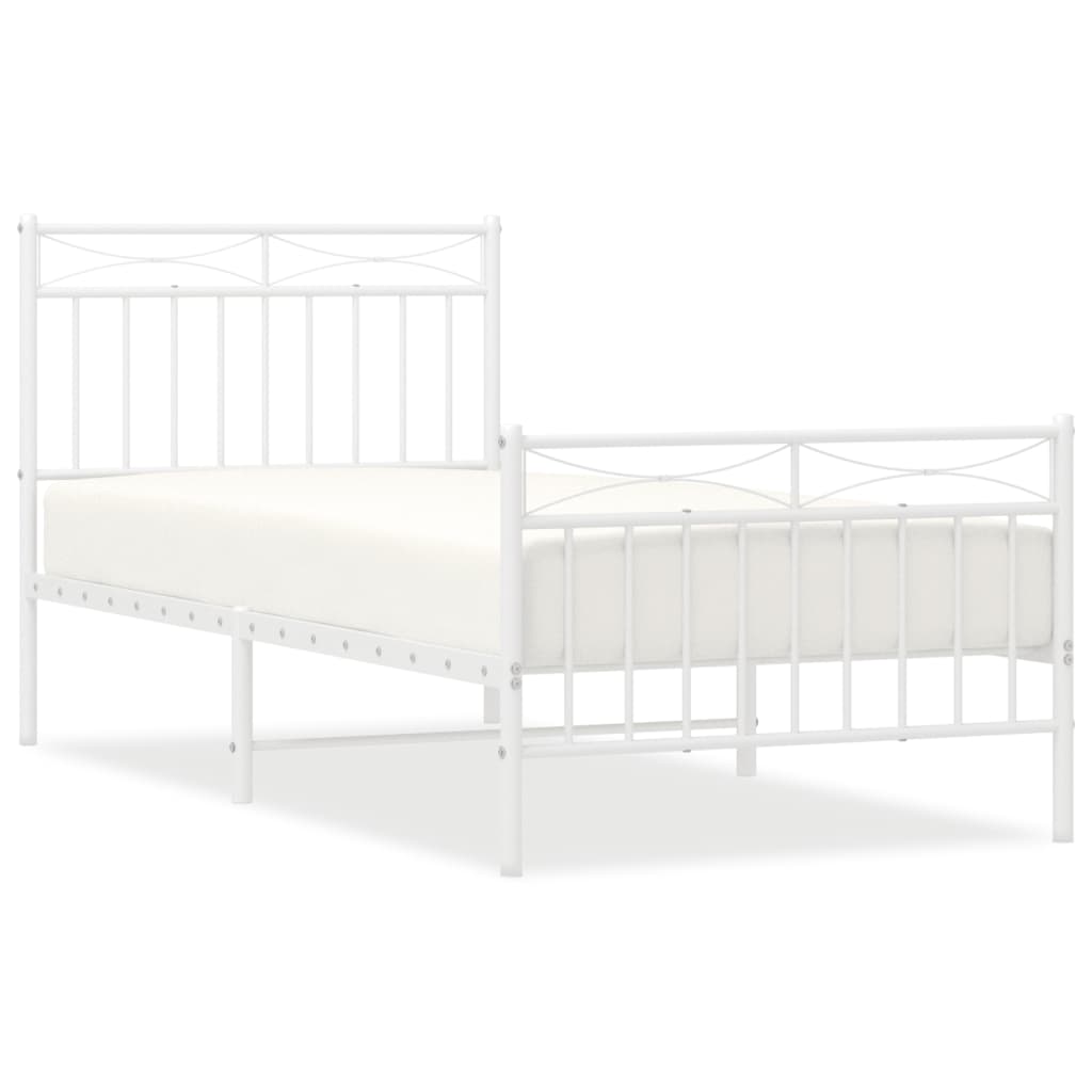Cadre de lit métal sans matelas avec pied de lit blanc 90x190cm - XIOS
