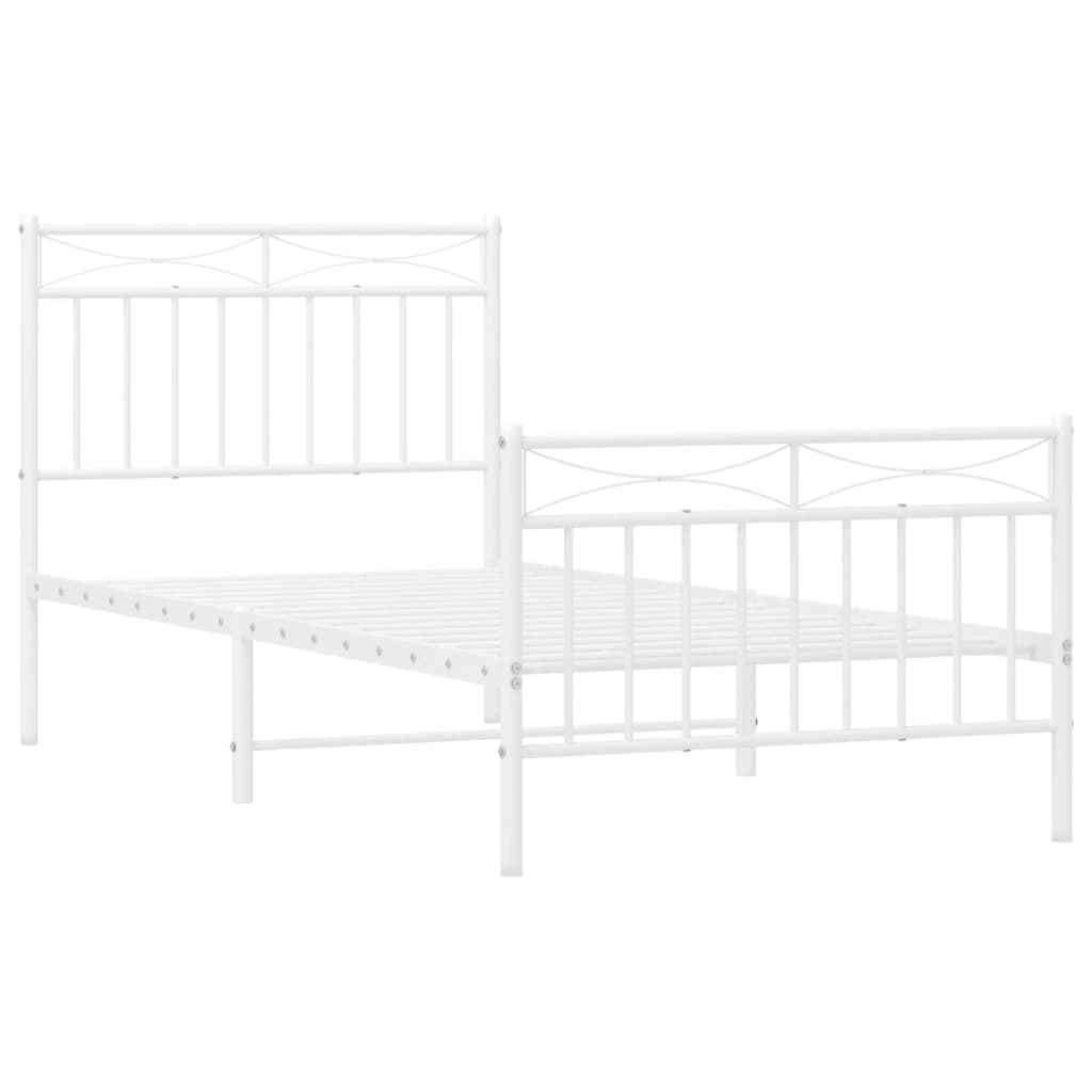 Cadre de lit métal sans matelas avec pied de lit blanc 90x190cm - XIOS