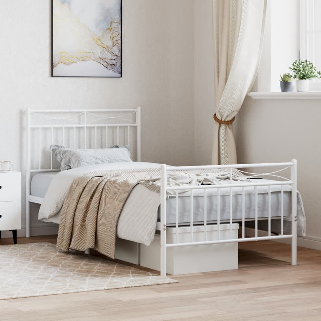 Cadre de lit métal sans matelas avec pied de lit blanc 90x190cm - XIOS