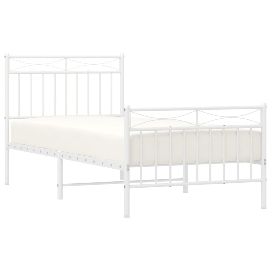 Cadre de lit métal sans matelas avec pied de lit blanc 90x200cm - XIOS