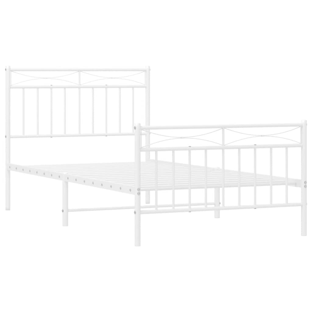 Cadre de lit métal sans matelas et pied de lit blanc 100x190 cm