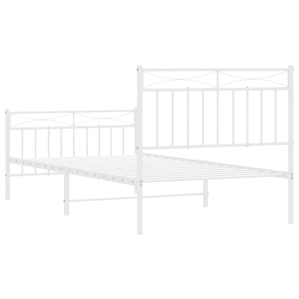 Cadre de lit métal sans matelas et pied de lit blanc 100x190 cm