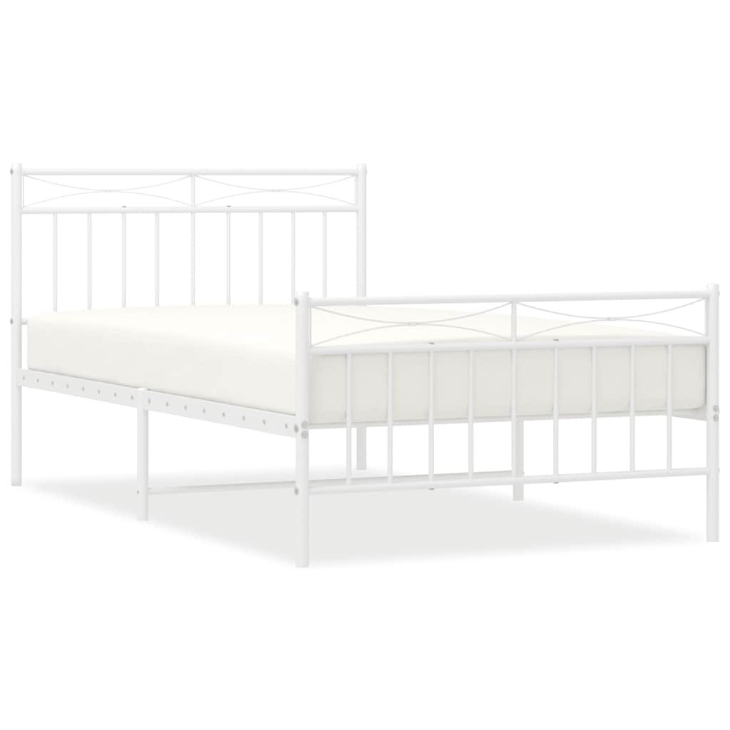 Cadre de lit métal sans matelas et pied de lit blanc 100x200 cm - XIOS