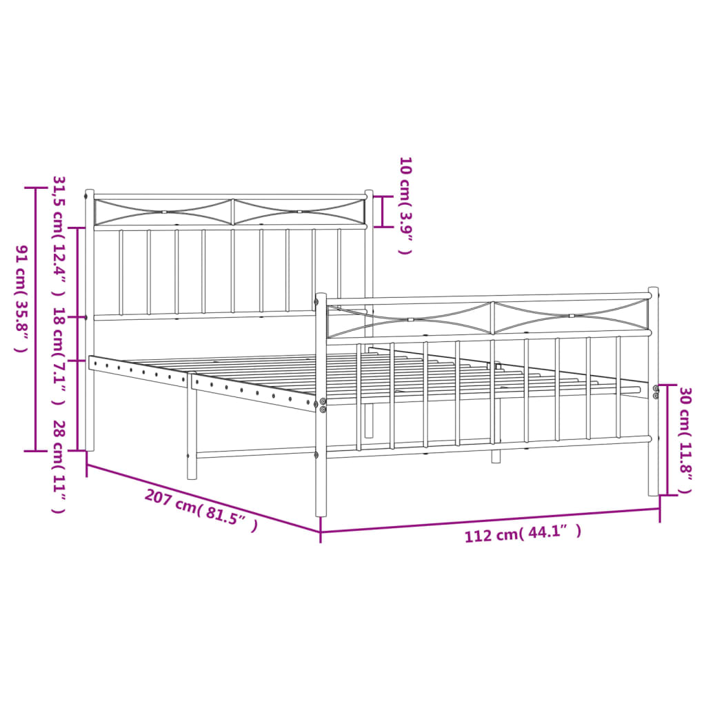 Cadre de lit métal sans matelas et pied de lit blanc 107x203 cm - XIOS