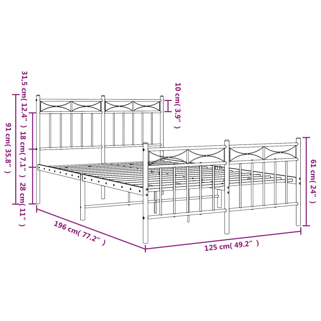 Cadre de lit métal sans matelas et pied de lit blanc 120x190 cm - XIOS