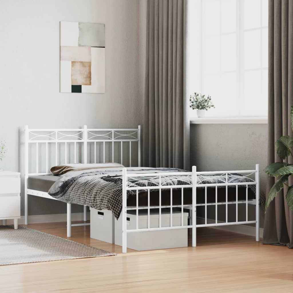 Cadre de lit métal sans matelas et pied de lit blanc 120x190 cm - XIOS