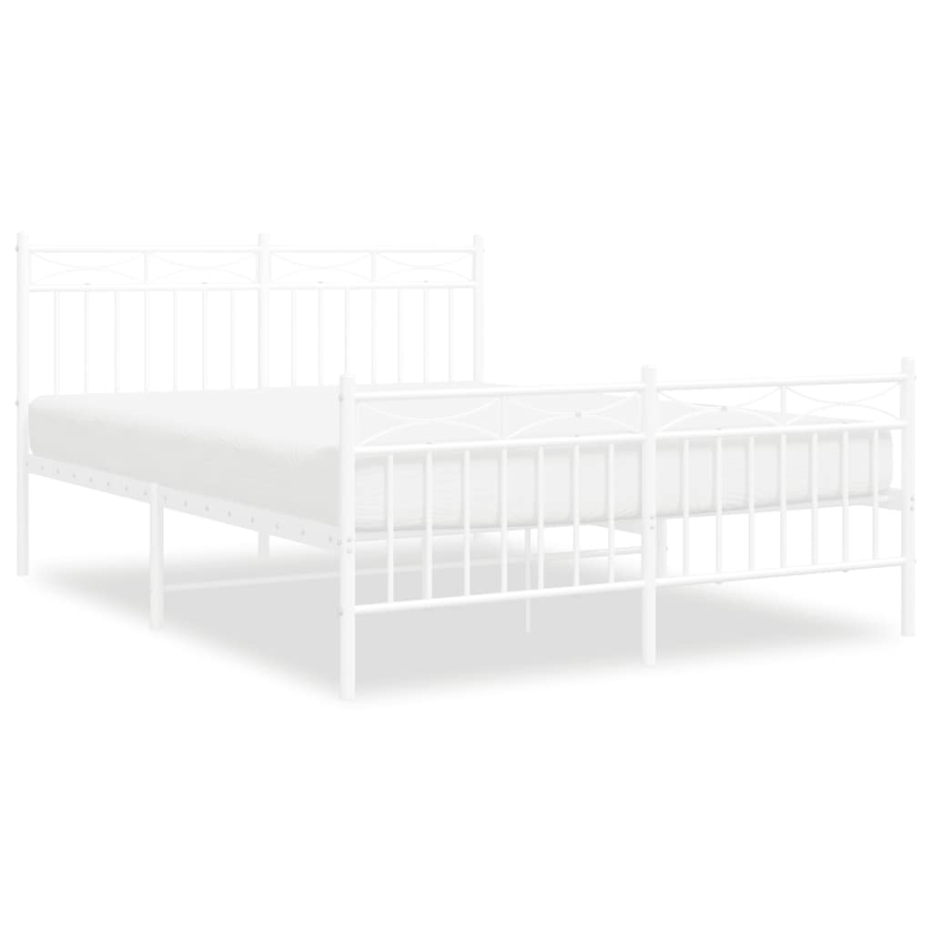 Cadre de lit métal sans matelas et pied de lit blanc 135x190 cm - XIOS