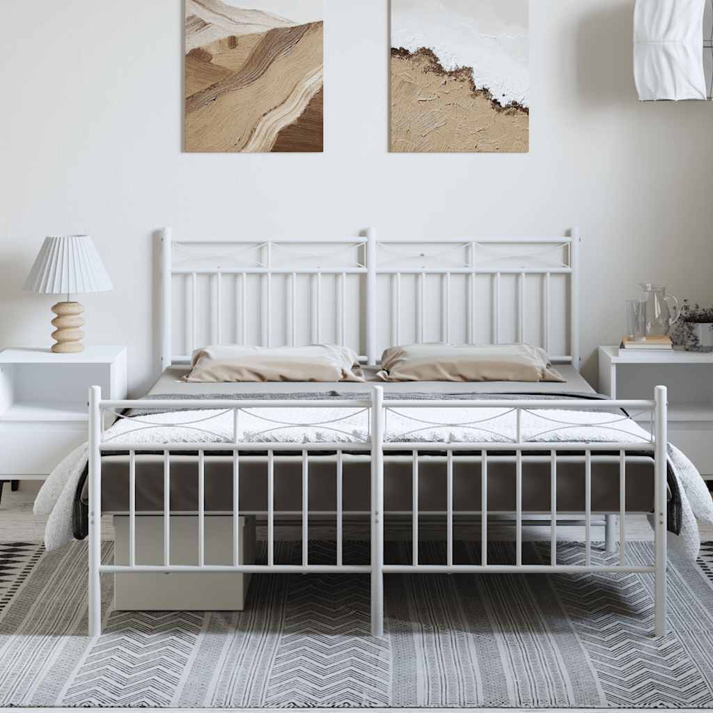 Cadre de lit métal sans matelas et pied de lit blanc 135x190 cm - XIOS