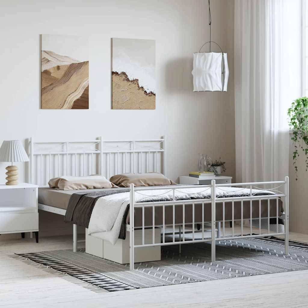 Cadre de lit métal sans matelas et pied de lit blanc 135x190 cm - XIOS