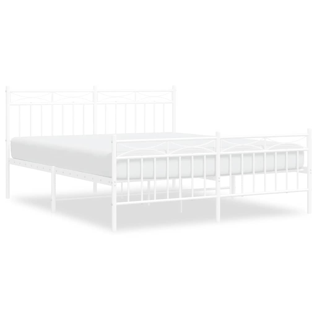 Cadre de lit métal sans matelas et pied de lit blanc 150x200 cm