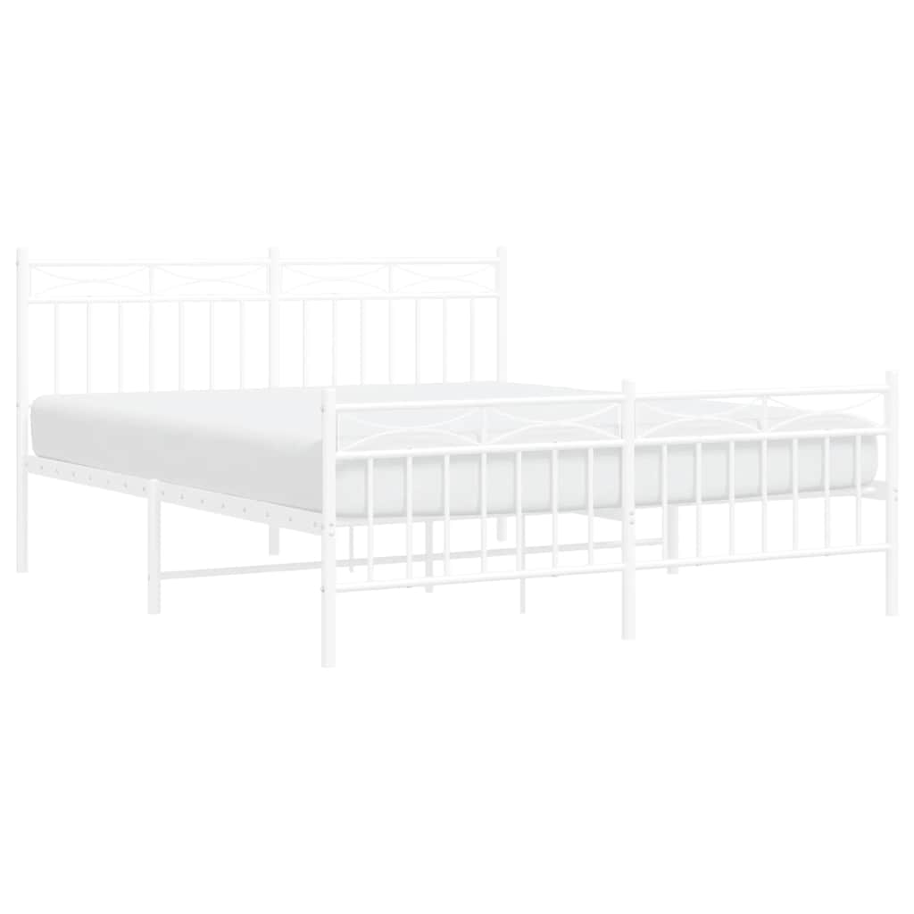 Cadre de lit métal sans matelas et pied de lit blanc 150x200 cm