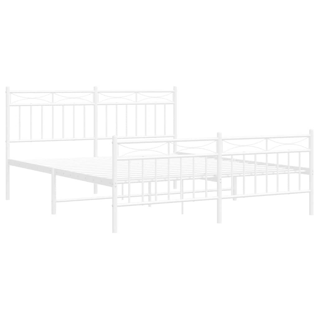 Cadre de lit métal sans matelas et pied de lit blanc 150x200 cm