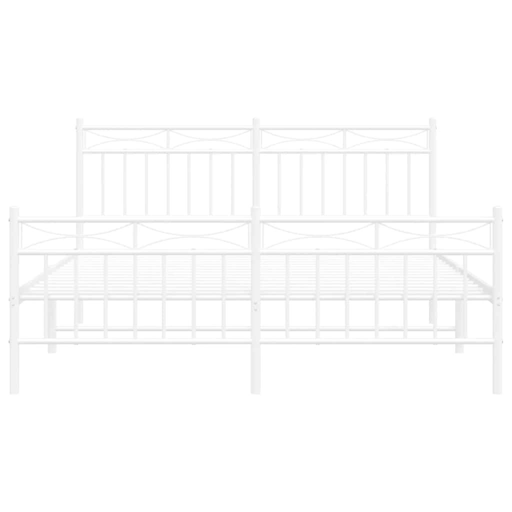 Cadre de lit métal sans matelas et pied de lit blanc 150x200 cm