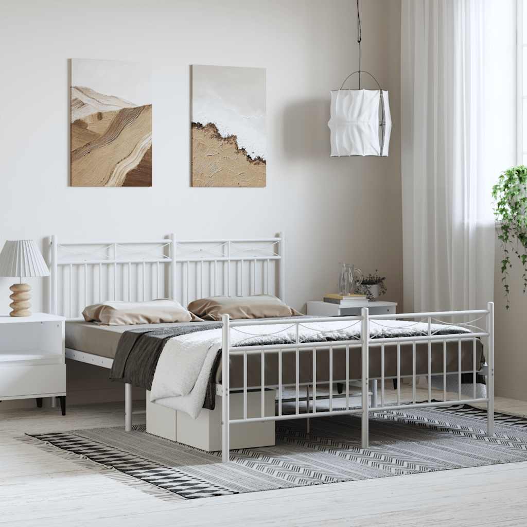 Cadre de lit métal sans matelas et pied de lit blanc 150x200 cm