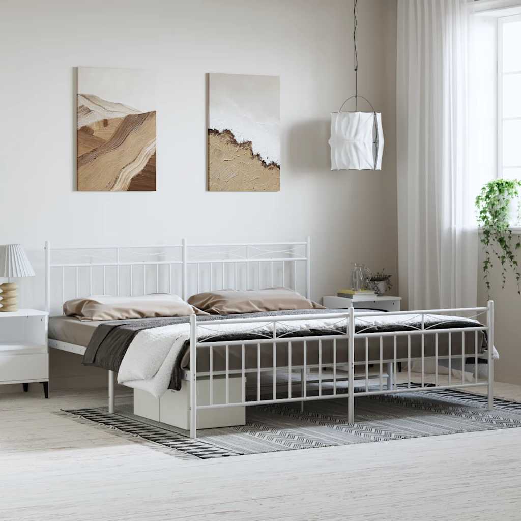 Cadre de lit métal sans matelas et pied de lit blanc 183x213 cm - XIOS