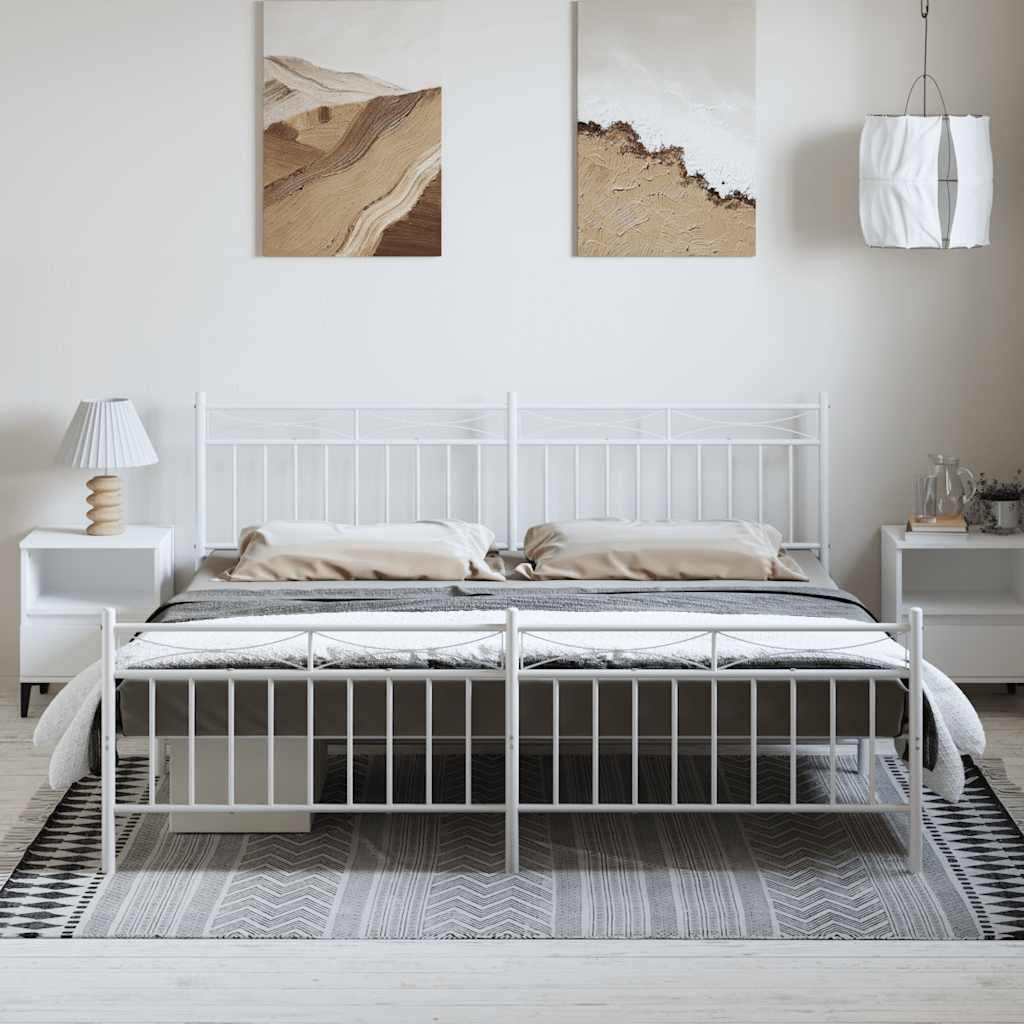 Cadre de lit métal sans matelas et pied de lit blanc 193x203 cm - XIOS