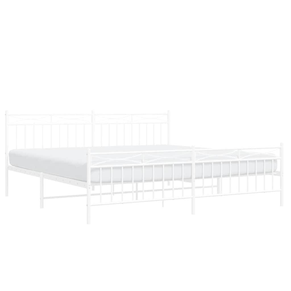 Cadre de lit métal sans matelas et pied de lit blanc 193x203 cm - XIOS