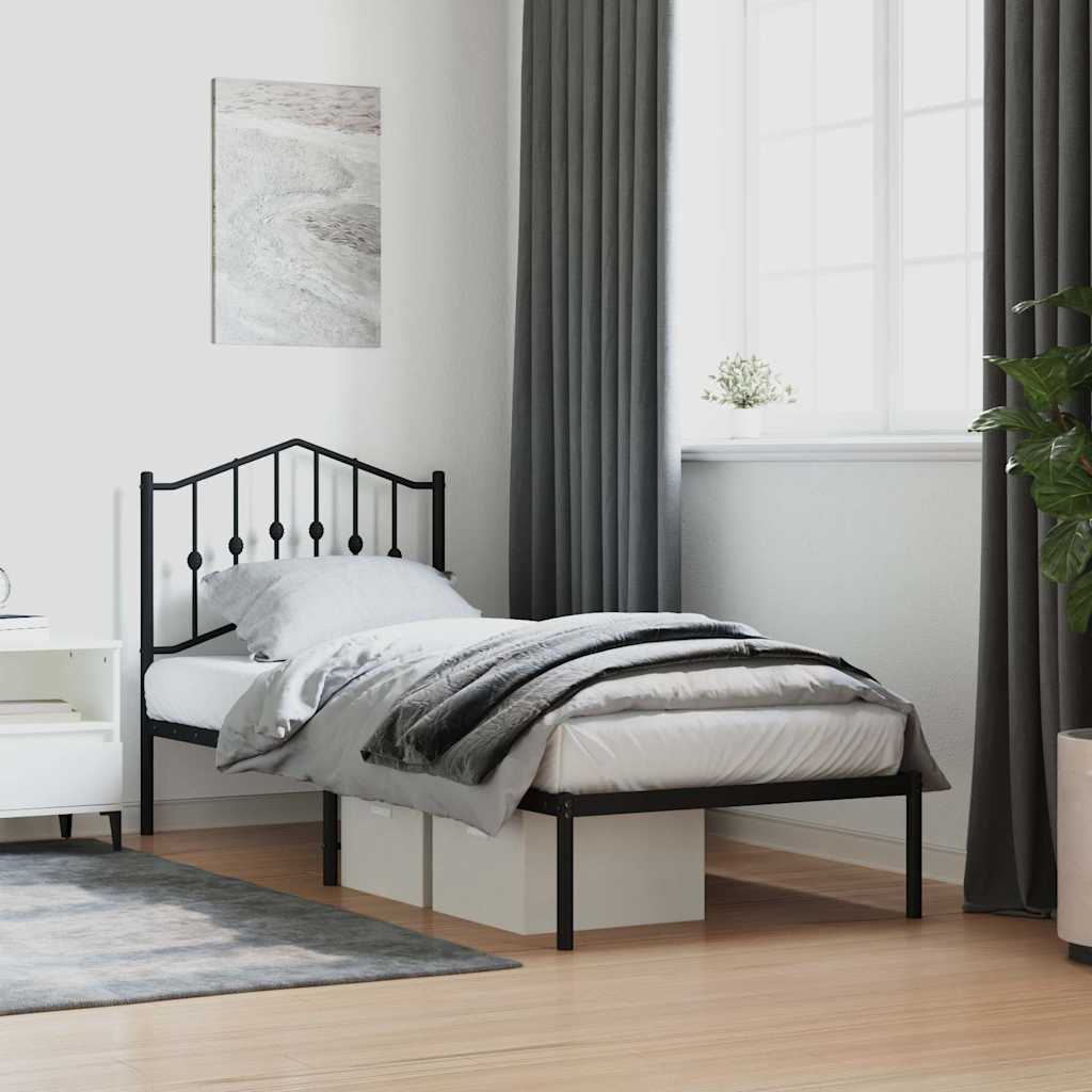 Cadre de lit métal sans matelas avec tête de lit noir 90x200 cm - XIOS