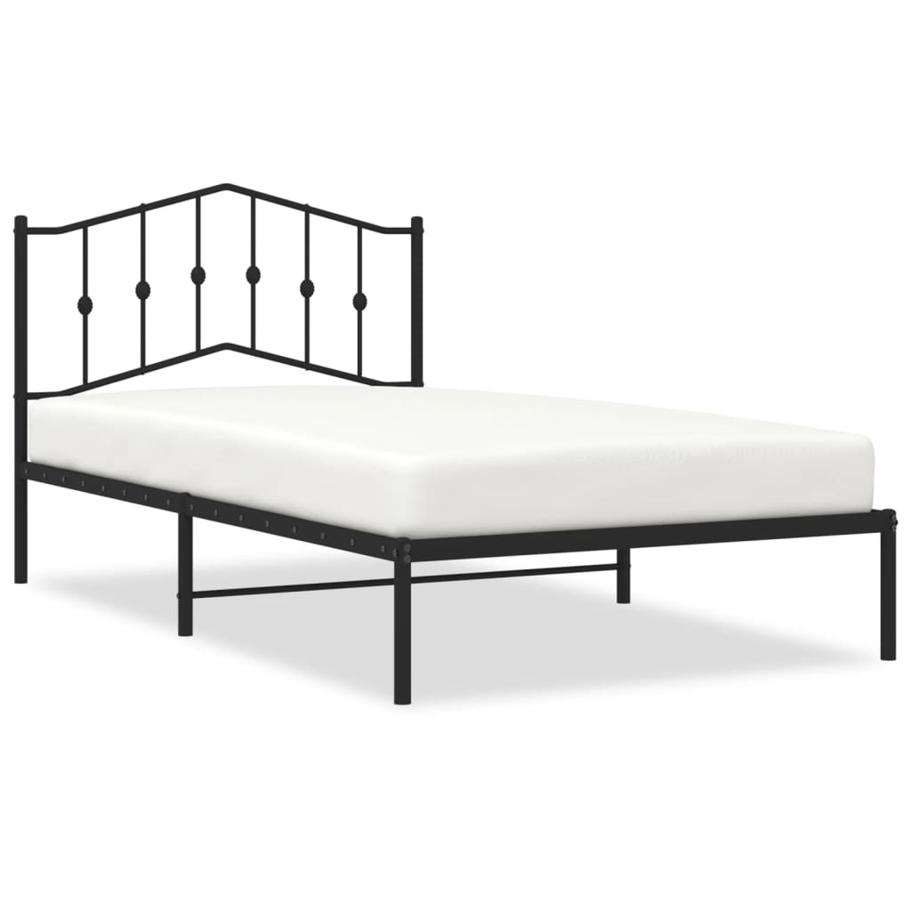 Cadre de lit métal sans matelas avec tête de lit noir 107x203cm - XIOS