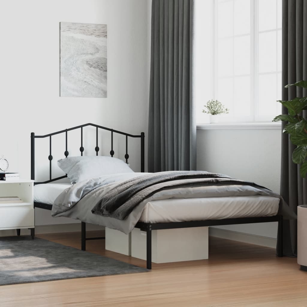 Cadre de lit métal sans matelas avec tête de lit noir 107x203cm - XIOS
