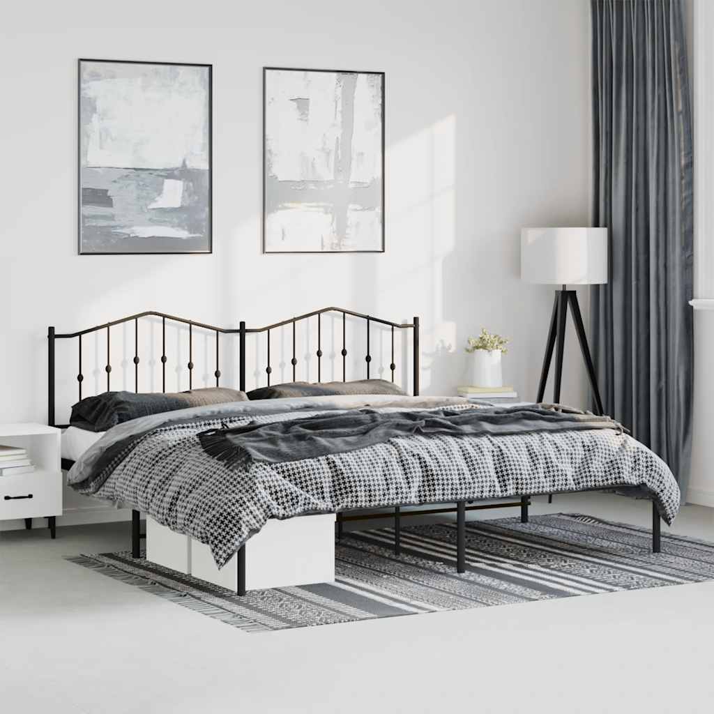 Cadre de lit métal sans matelas avec tête de lit noir 193x203cm - XIOS