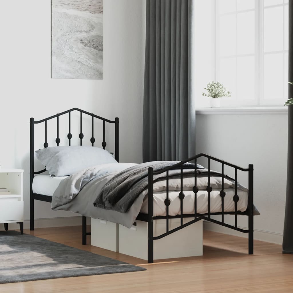 Cadre de lit métal sans matelas avec pied de lit noir 75x190 cm - XIOS