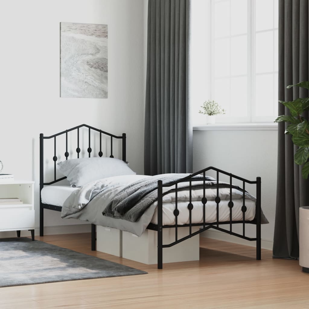 Cadre de lit métal sans matelas avec pied de lit noir 80x200 cm - XIOS