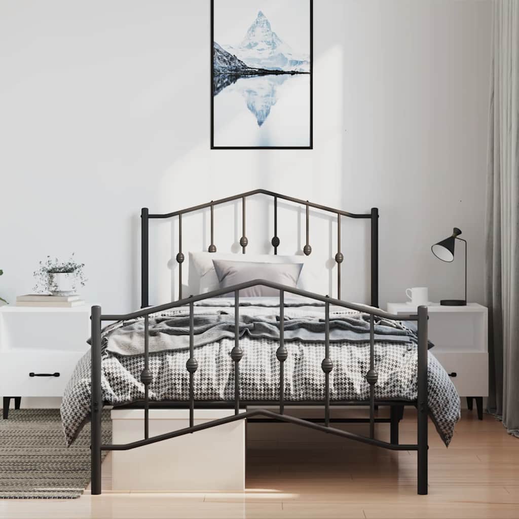 Cadre de lit métal sans matelas avec pied de lit noir 100x190cm - XIOS