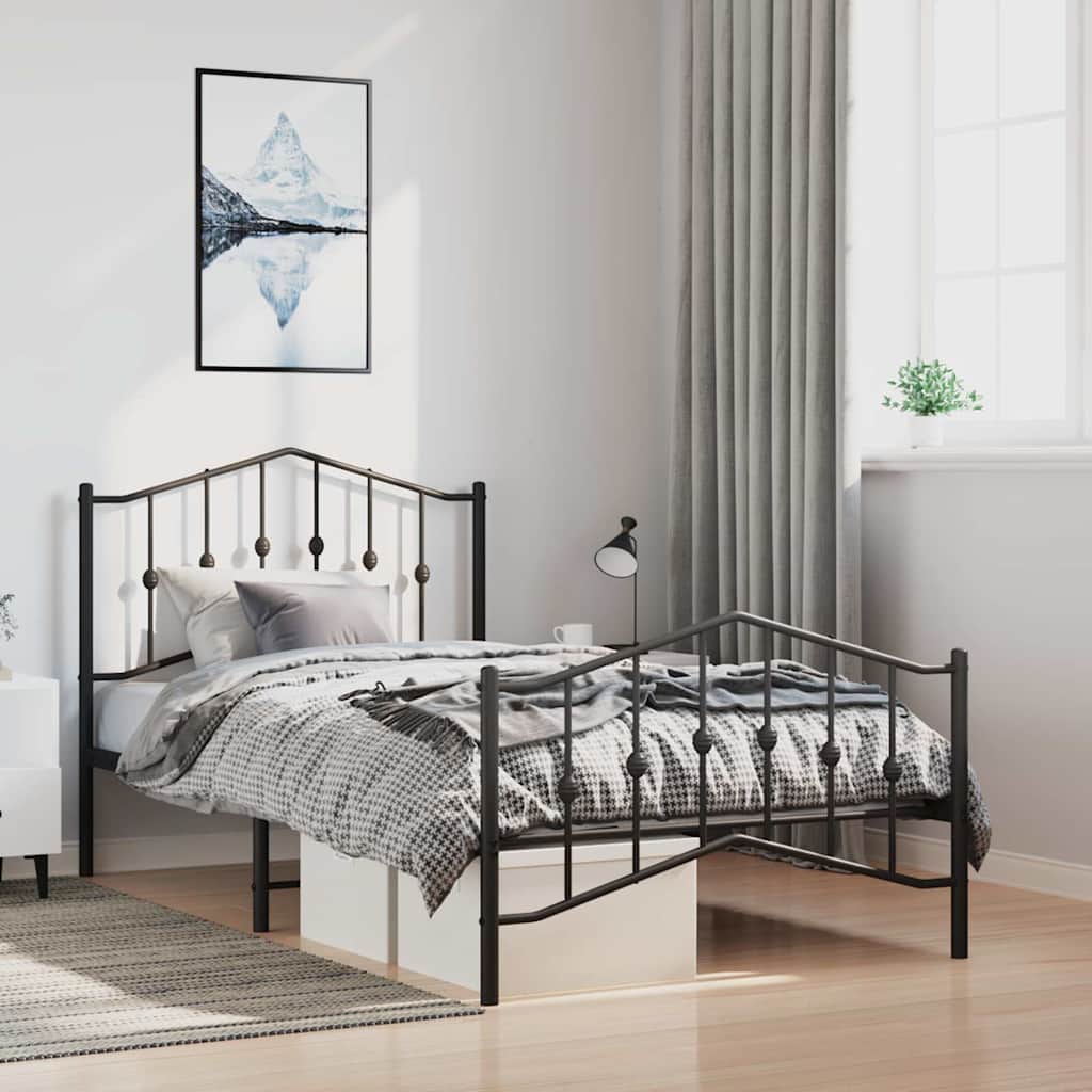 Cadre de lit métal sans matelas et pied de lit noir 100x200 cm - XIOS