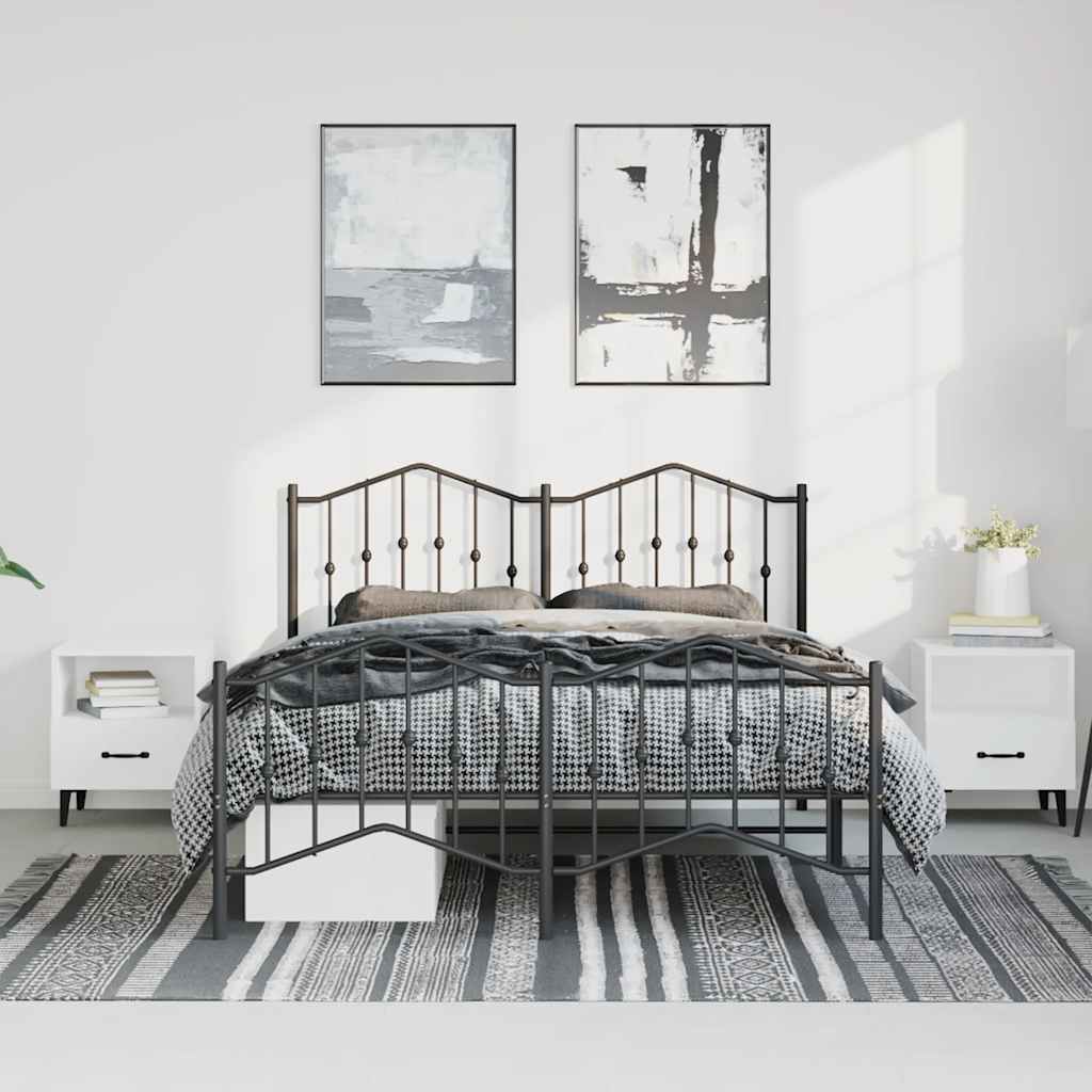 Cadre de lit métal sans matelas avec pied de lit noir 135x190cm - XIOS