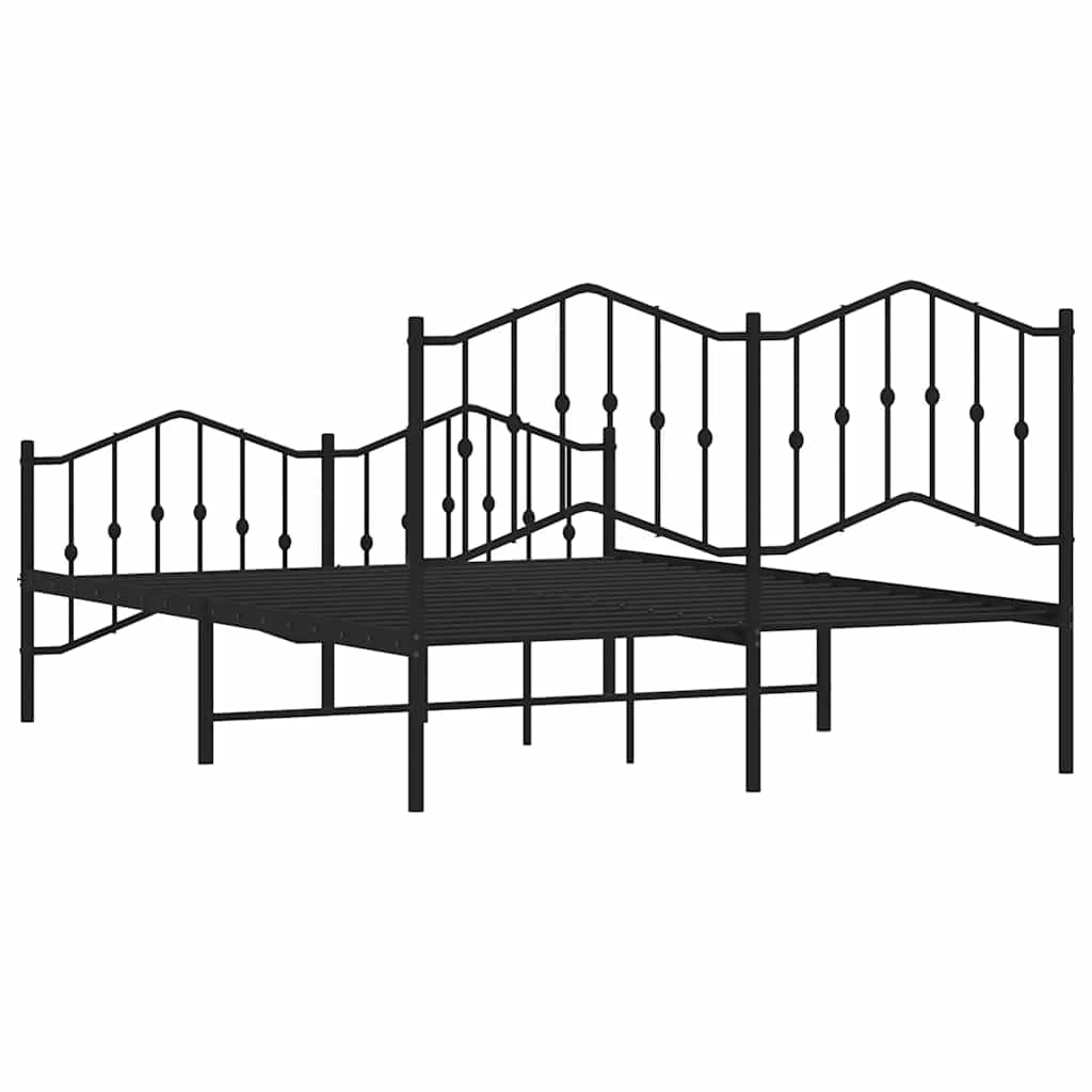 Cadre de lit métal sans matelas avec pied de lit noir 135x190cm - XIOS