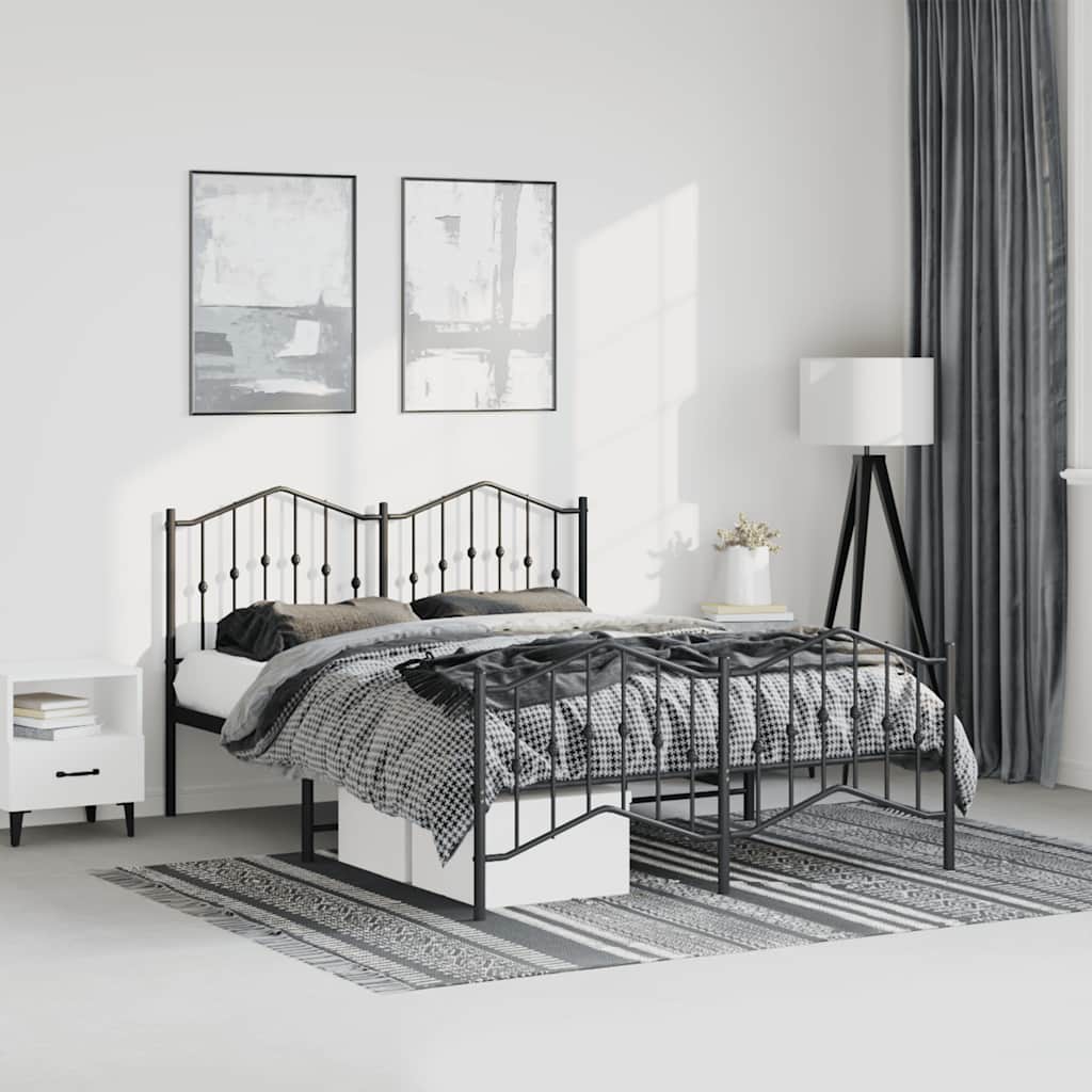 Cadre de lit métal sans matelas avec pied de lit noir 135x190cm - XIOS
