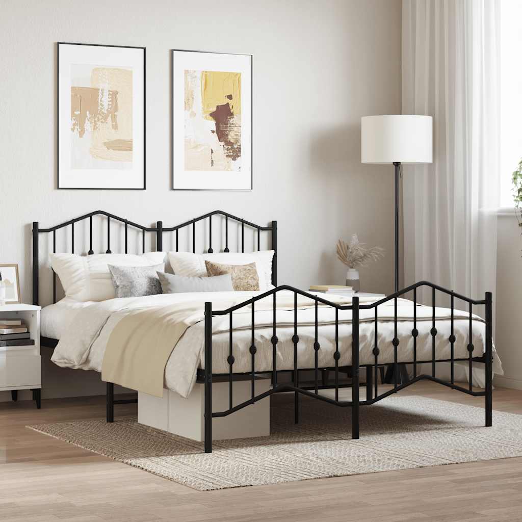 Cadre de lit métal sans matelas avec pied de lit noir 140x200cm - XIOS