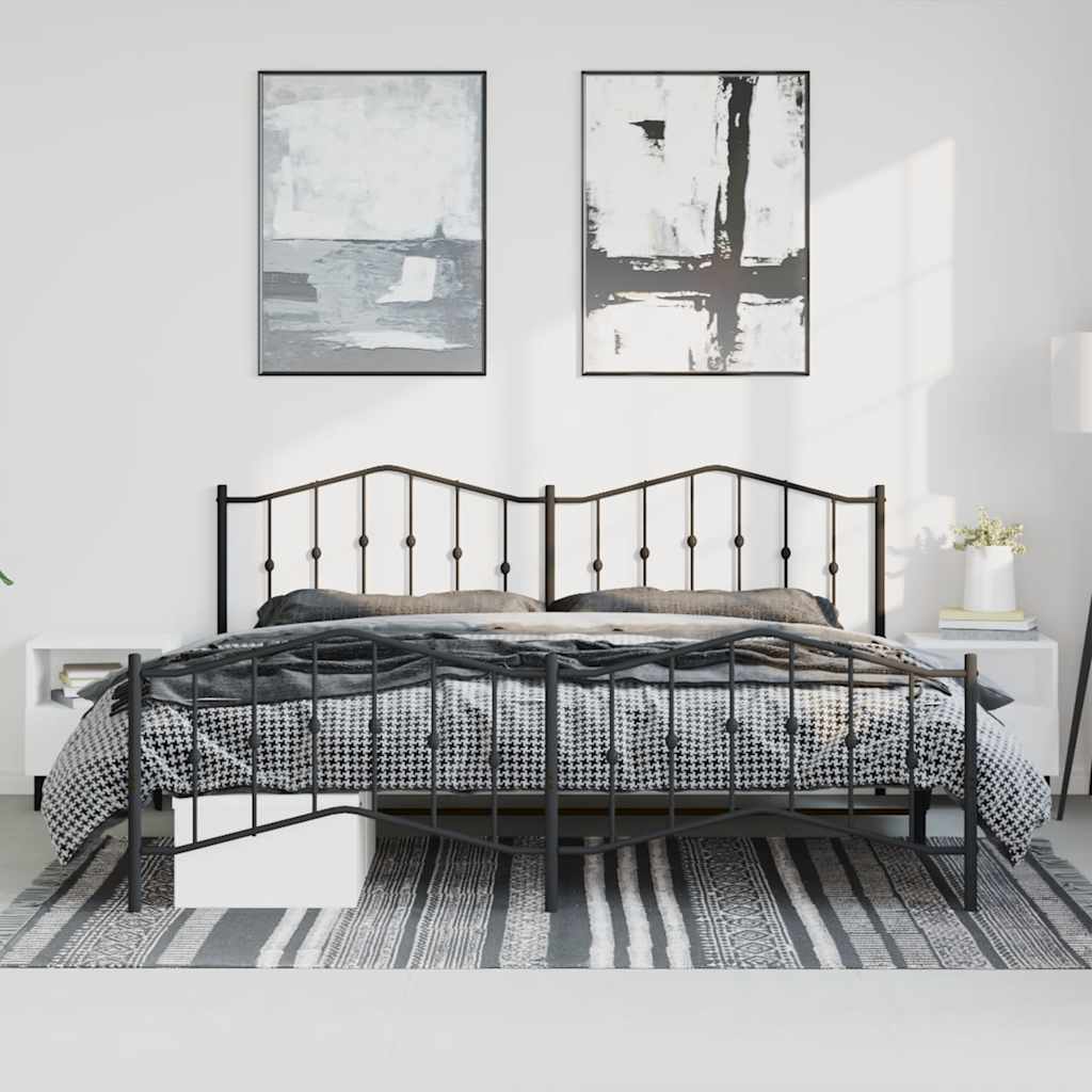 Cadre de lit métal sans matelas avec pied de lit noir 193x203cm - XIOS