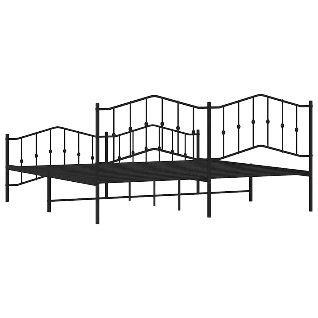 Cadre de lit métal sans matelas avec pied de lit noir 193x203cm - XIOS