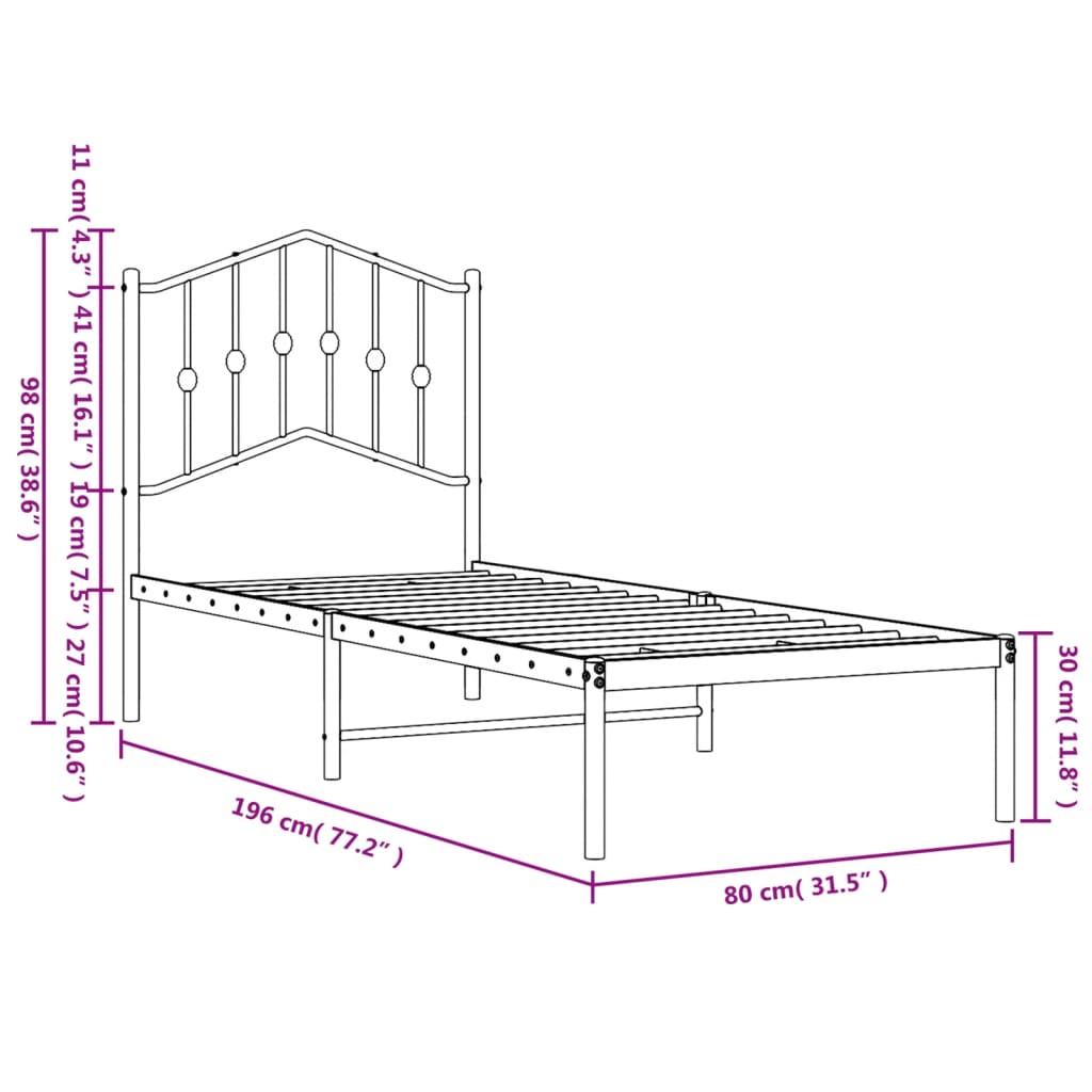 Cadre de lit métal sans matelas avec tête de lit blanc 75x190cm - XIOS