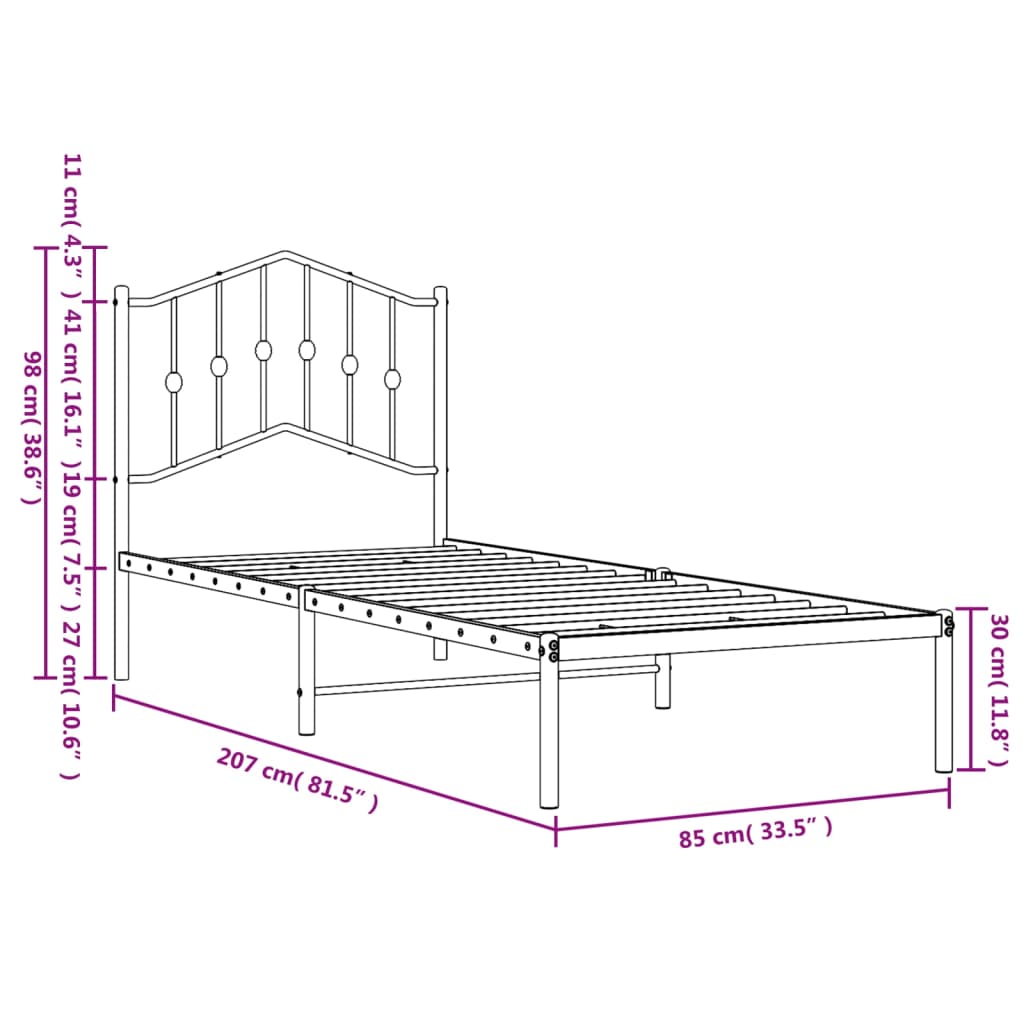 Cadre de lit métal sans matelas avec tête de lit blanc 80x200cm - XIOS