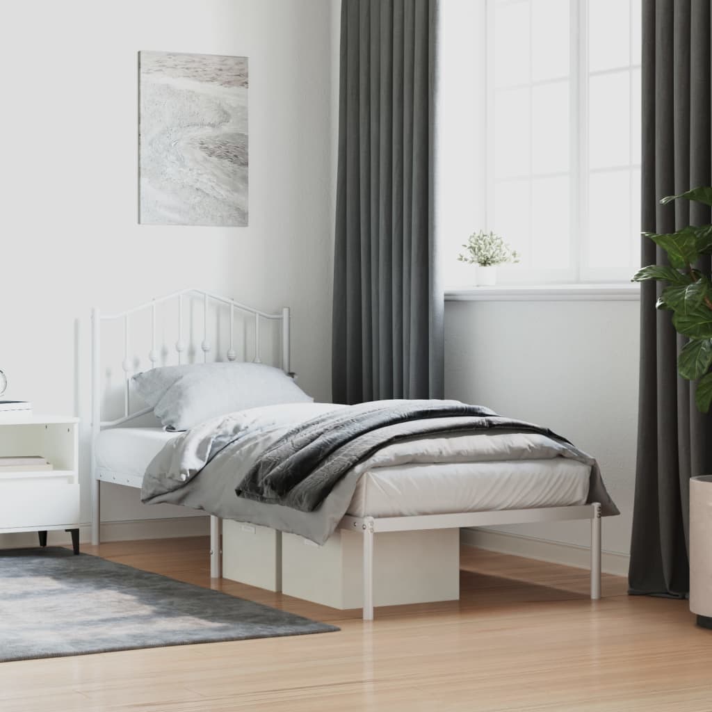 Cadre de lit métal sans matelas avec tête de lit blanc 90x190cm - XIOS