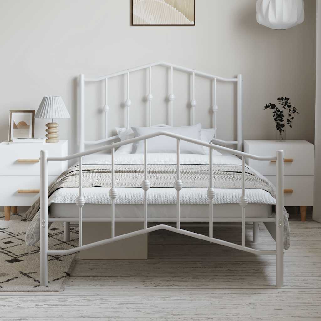 Cadre de lit métal sans matelas et pied de lit blanc 100x190 cm - XIOS