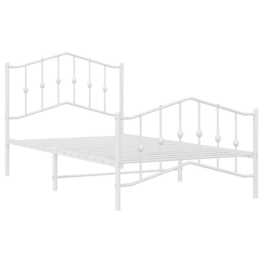 Cadre de lit métal sans matelas et pied de lit blanc 100x190 cm - XIOS