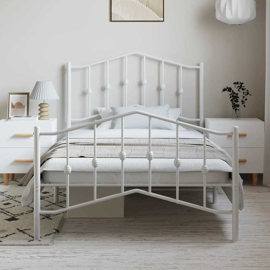 Cadre de lit métal sans matelas et pied de lit blanc 100x200 cm - XIOS