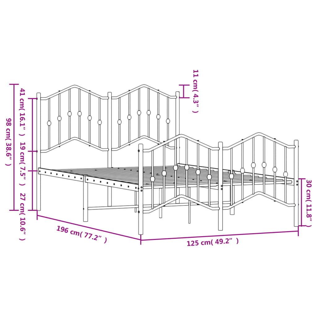 Cadre de lit métal sans matelas et pied de lit blanc 120x190 cm - XIOS