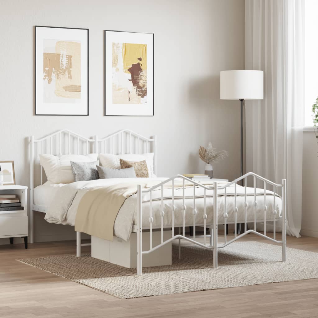 Cadre de lit métal sans matelas et pied de lit blanc 120x190 cm - XIOS