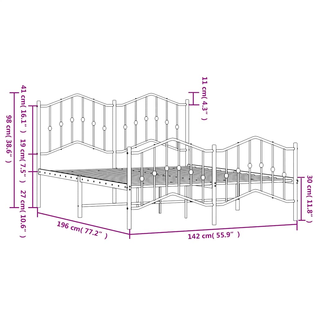 Cadre de lit métal sans matelas et pied de lit blanc 135x190 cm - XIOS